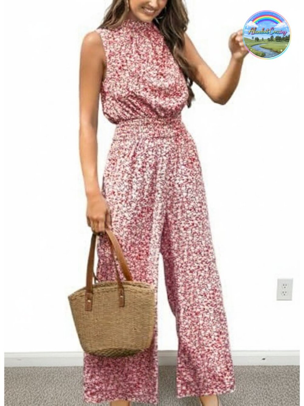 Mock Neck Sleeveless Wide Leg Jumpsuit with Pockets